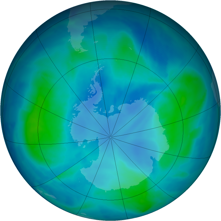 Antarctic ozone map for 21 February 2009